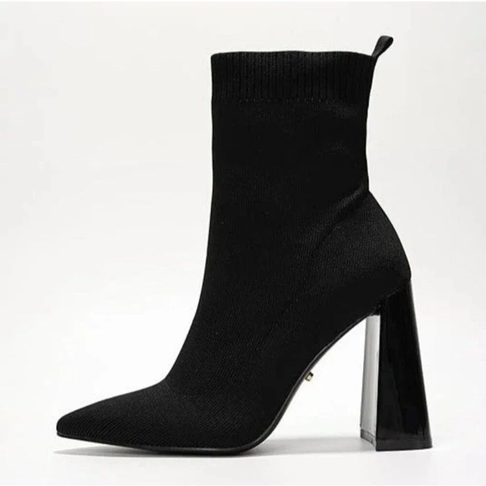 NEW Cape Robbin Faina Black Sock Bootie Women’s Size 8.5 Heels Pointy Toe Boots - Picture 2 of 16